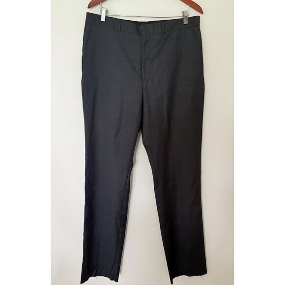 NWT Kenneth Cole Gray Slim Fit Wool Pants Unhemmed Modern Suit Trousers W36 - Picture 2 of 8